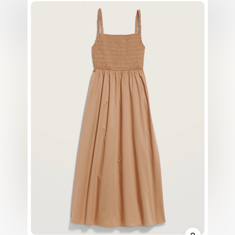 Fit & Flare Sleeveless Cotton-Poplin Smocked-Bodice Midi Dress